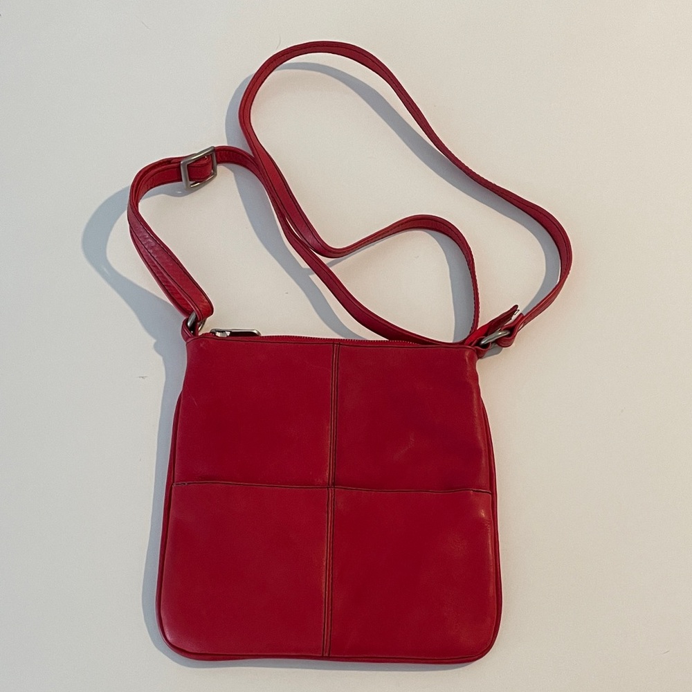 Le Donne Red Leather Crossbody Bag with outside  cell phone pocket